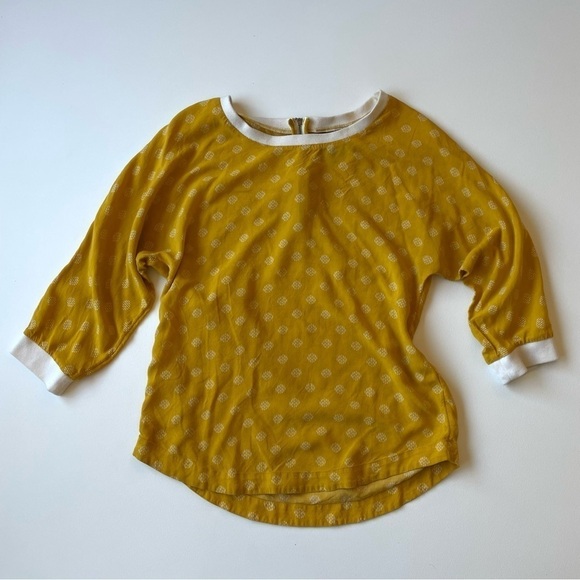 MAEVE Anthropologie Top Size 2 Mustard Yellow Polka Dot 3/4 Sleeve Blouse - Picture 7 of 16